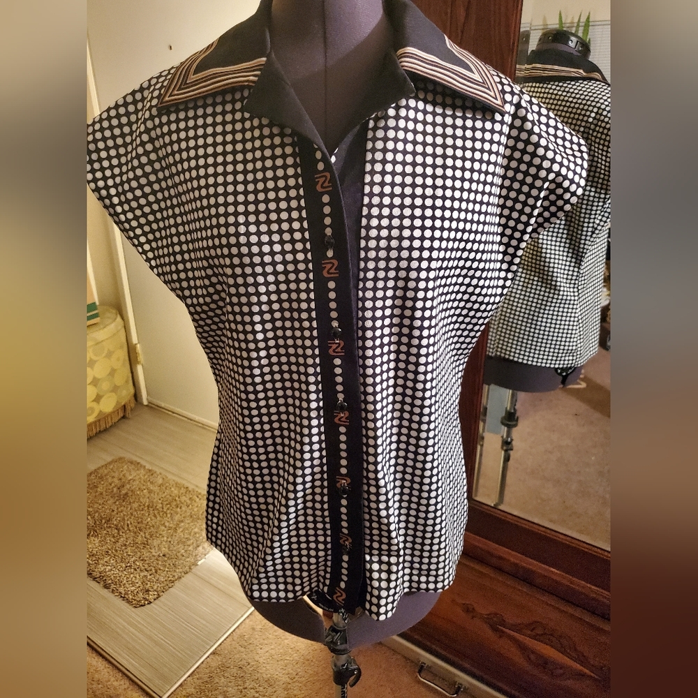 Vintage Poka Dotted Summer Polyester Shirt Mr. B International